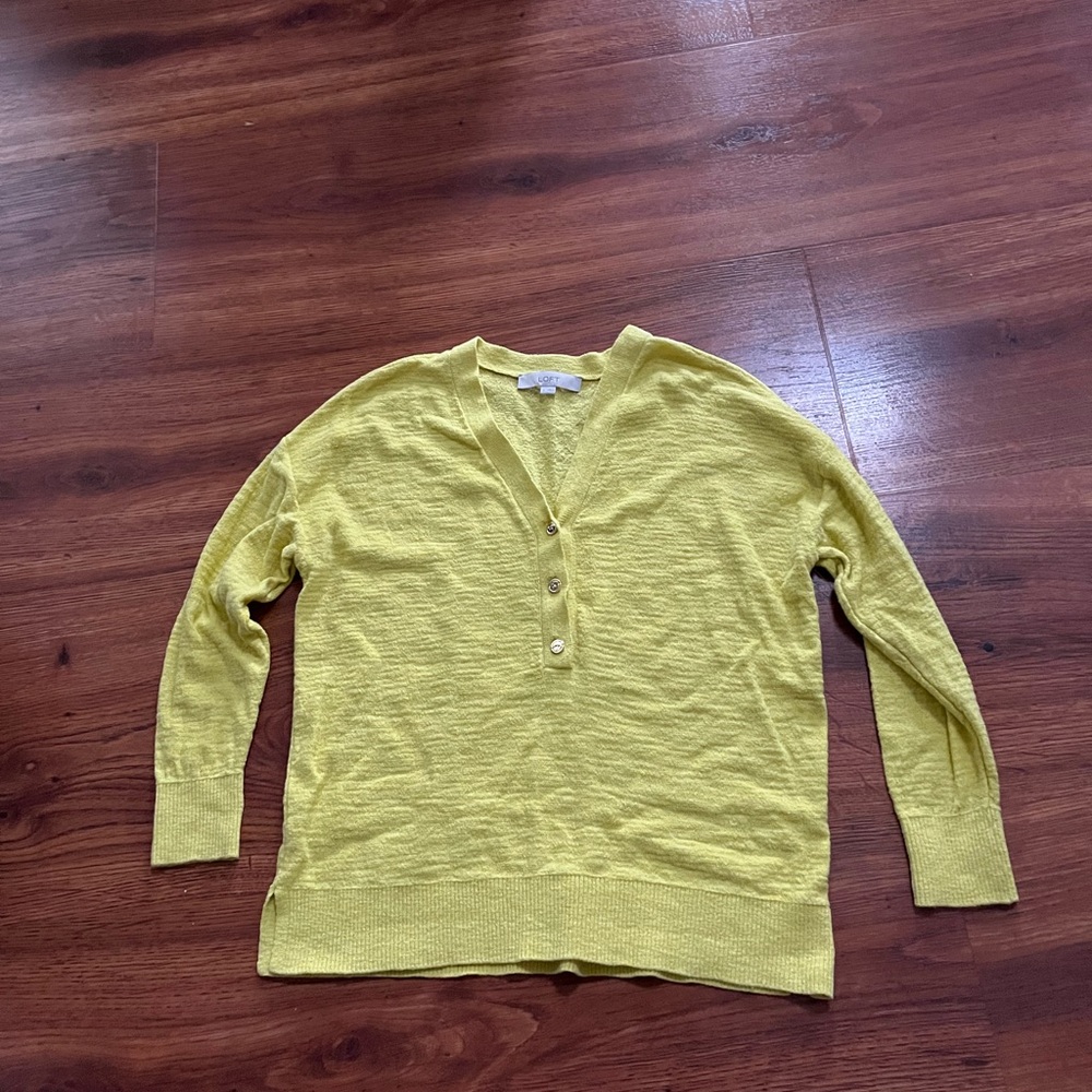 Loft size small Yellow V-Neck Sweater with Buttons